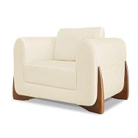 Poltrona Sala De Estar Base De Madeira Clarissa Linho Pérola S04 - D'rossi - 1