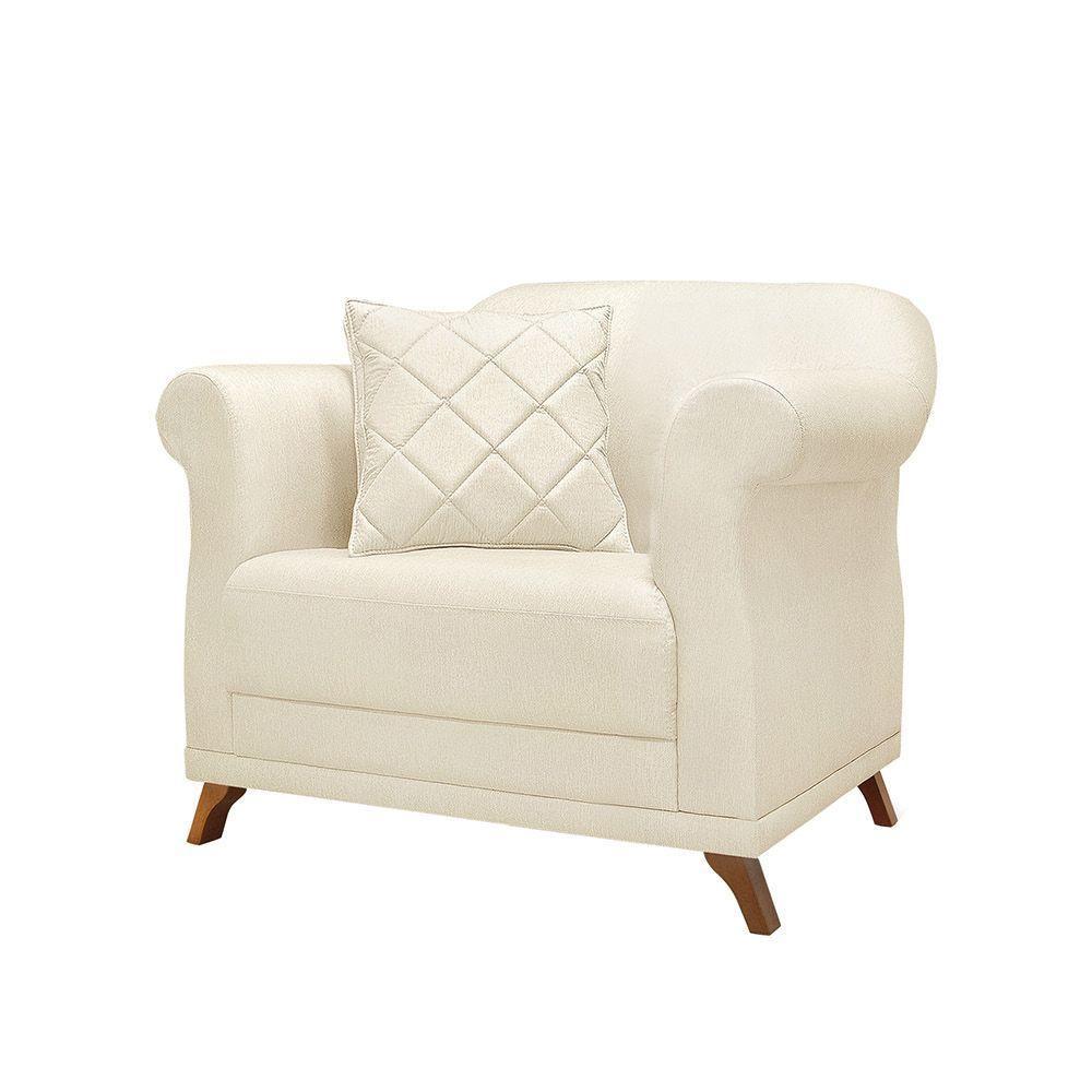 Poltrona Sala De Estar Pé De Madeira Julieta Linho Natural S04 - D'rossi - 1