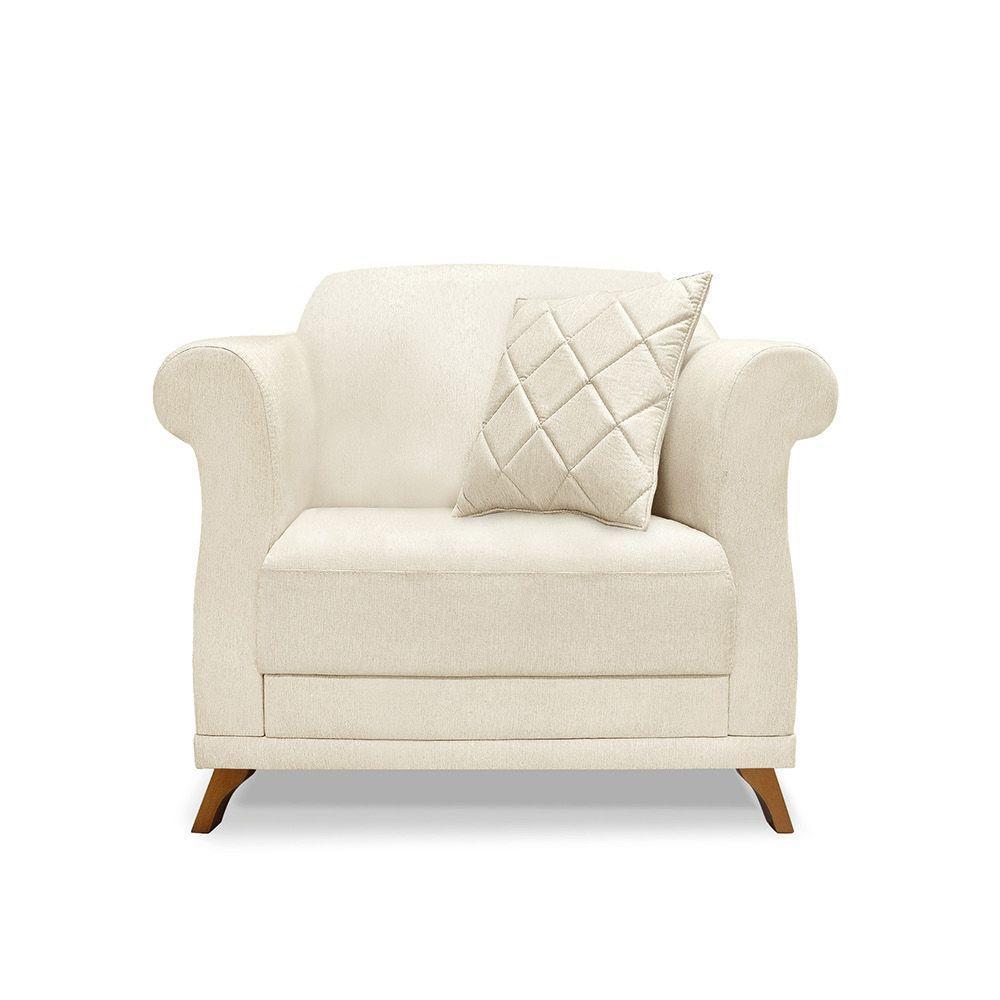 Poltrona Sala De Estar Pé De Madeira Julieta Linho Natural S04 - D'rossi - 7