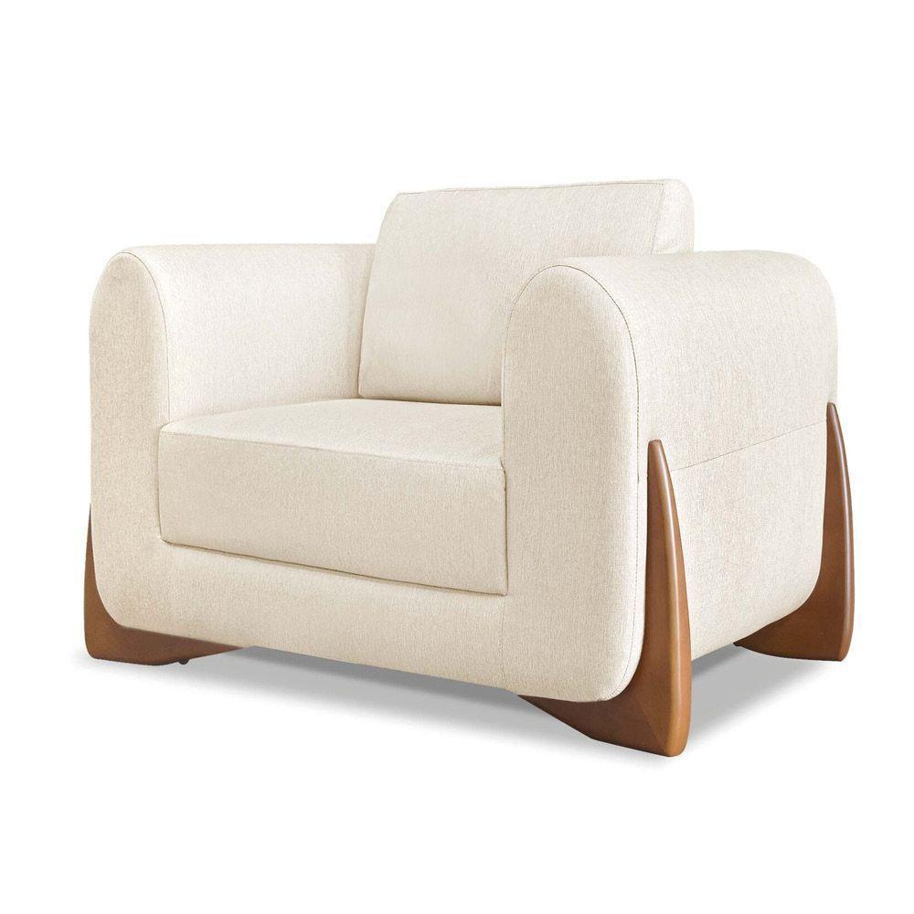 Poltrona Sala De Estar Base De Madeira Clarissa Linho Natural S04 - D'rossi - 1