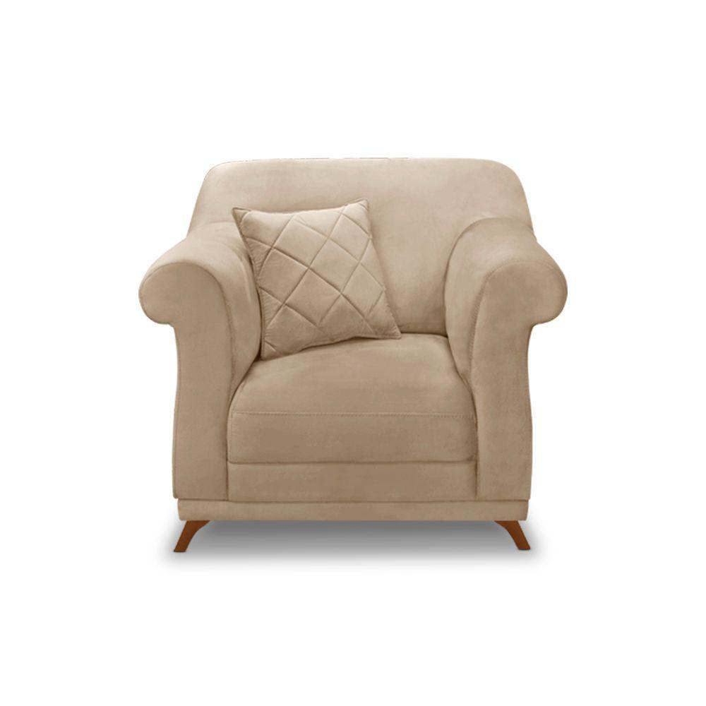 Poltrona Sala De Estar Pé De Madeira Julieta Suede S04 - D'rossi Cor Bege - 5