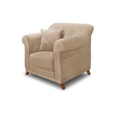 Poltrona Sala De Estar Pé De Madeira Julieta Suede S04 - D'rossi Cor Bege