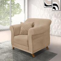 Poltrona Sala De Estar Pé De Madeira Julieta Suede S04 - D'rossi Cor Bege - 3