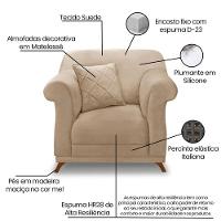 Poltrona Sala De Estar Pé De Madeira Julieta Suede S04 - D'rossi Cor Bege