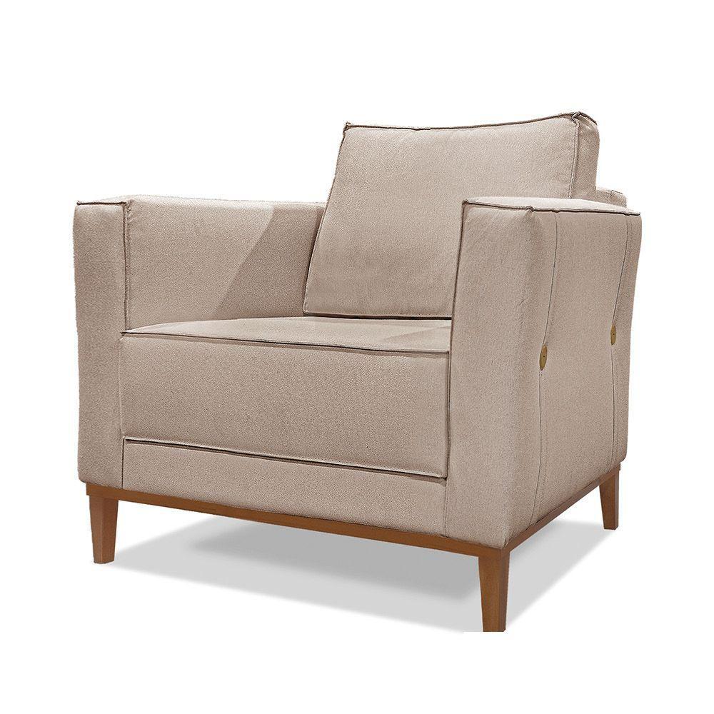 Poltrona Base De Madeira Sala De Estar Grace Linho Areia S04 - D'rossi - 1