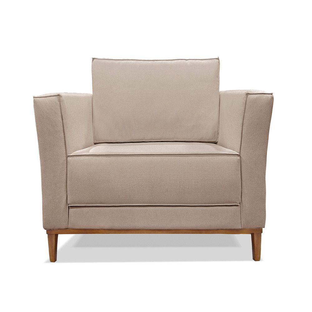 Poltrona Base De Madeira Sala De Estar Grace Linho Areia S04 - D'rossi - 7