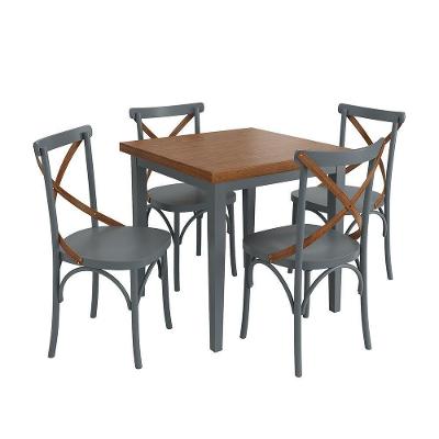 Conjunto Sala De Jantar E Cozinha Com 4 Cadeiras X Madeira Maciça Cinza