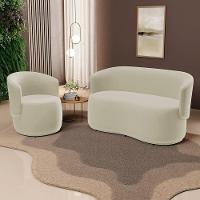 Kit 2 Poltronas E 1 Namoradeira Aisha Orgânica Suede Bege Claro - Desk Design - 2