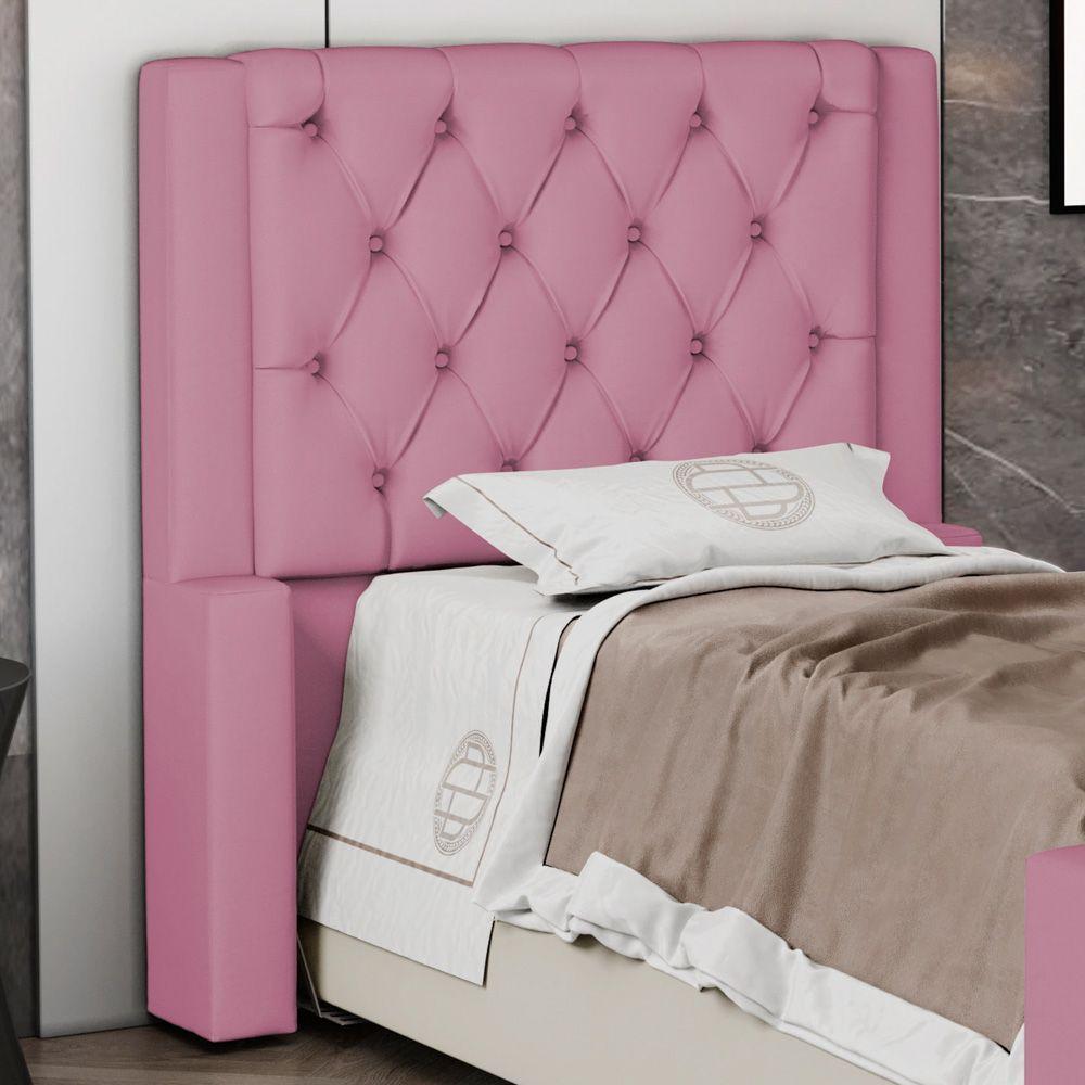 Cabeceira Atena Para Cama Box Solteiro 90cm Capitonê Com Frame Suede Rosa - Desk Design - 3