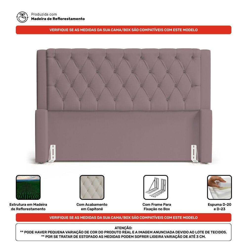 Cabeceira Atena Para Cama Box Queen Size 160cm Capitonê Com Frame Veludo Rosê - Desk Design - 4
