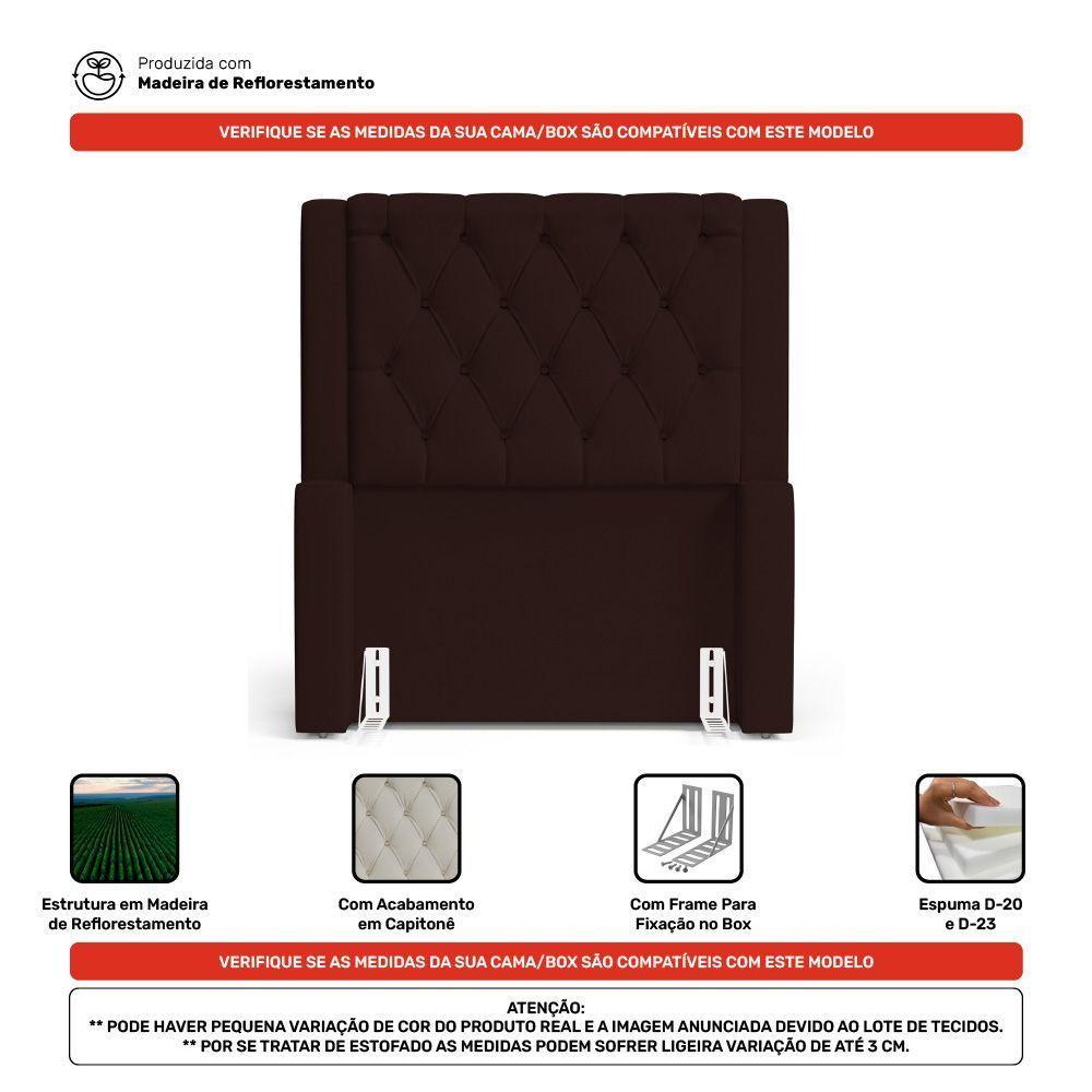 Cabeceira Atena Para Cama Box Solteiro 90cm Capitonê Com Frame Suede Marrom - Desk Design - 4