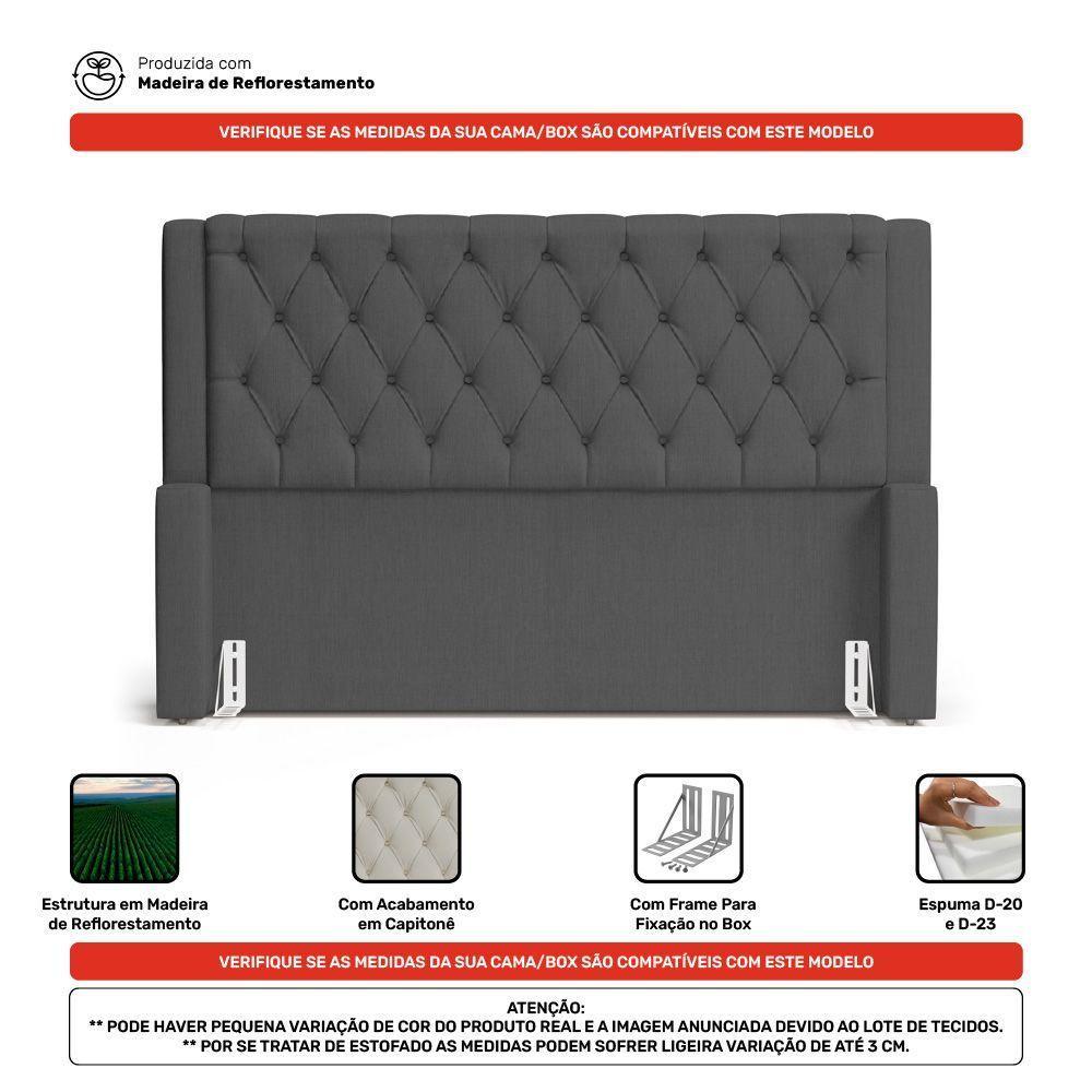 Cabeceira Atena Para Cama Box Casal Padrão 140cm Capitonê Com Frame Linho Cinza Escuro - Desk Design - 4