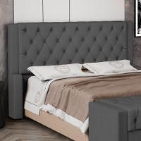 Cabeceira Atena Para Cama Box Casal Padrão 140cm Capitonê Com Frame Linho Cinza Escuro - Desk Design - 8