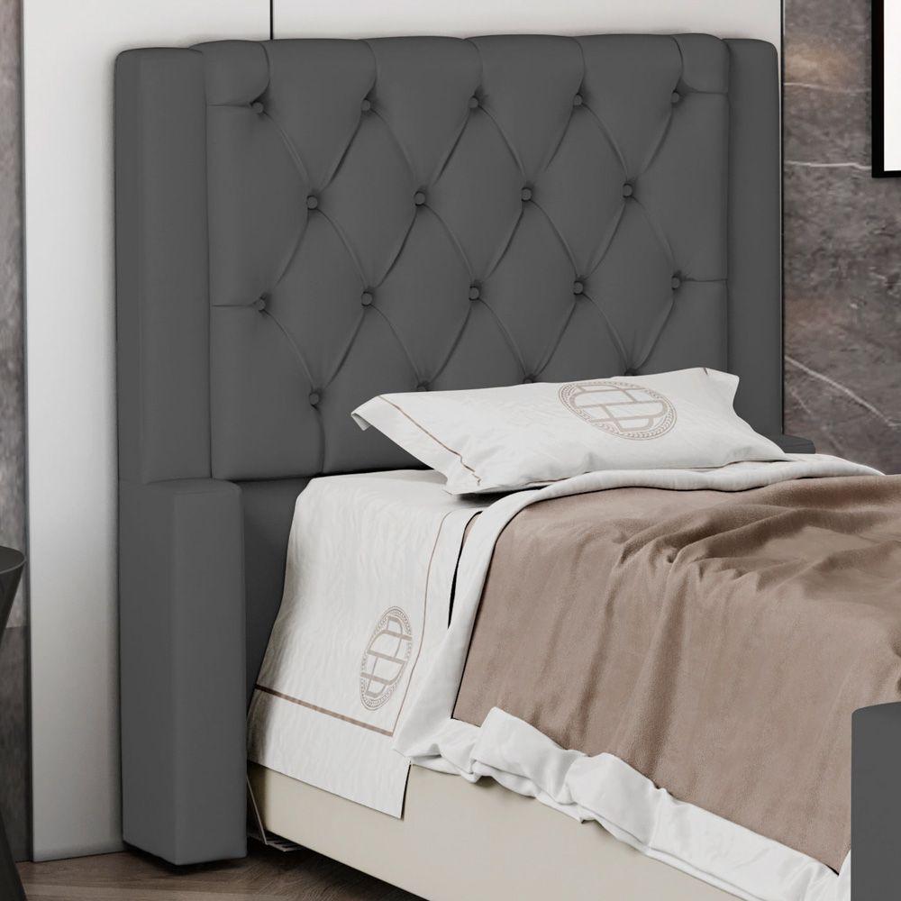 Cabeceira Atena Para Cama Box Solteiro 90cm Capitonê Com Frame Suede Cinza - Desk Design - 6