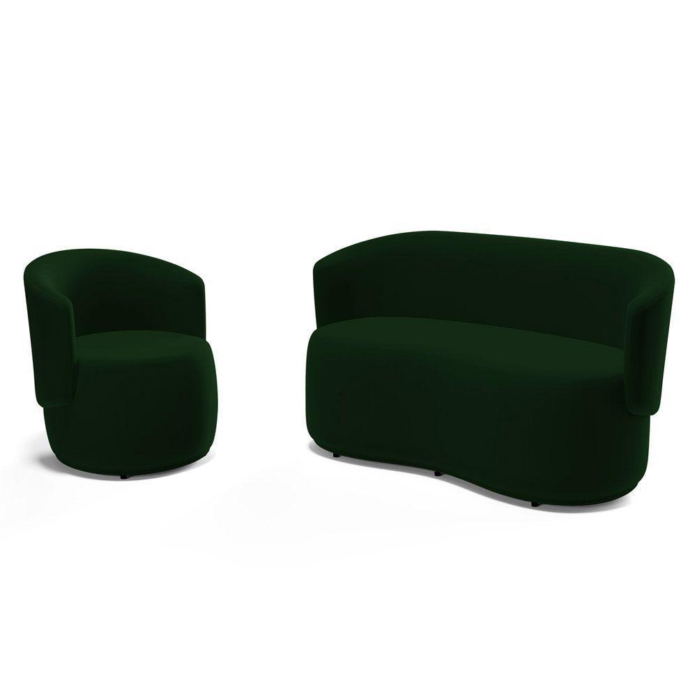 Kit Poltrona E Namoradeira Aisha Orgânica Veludo Verde Escuro - Desk Design - 1