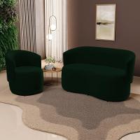 Kit Poltrona E Namoradeira Aisha Orgânica Veludo Verde Escuro - Desk Design - 6