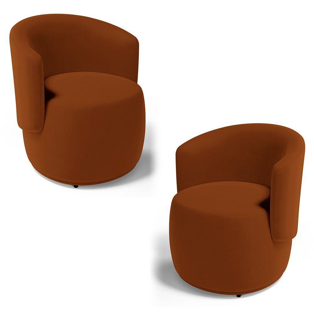 Kit 02 Poltronas Decorativas Aisha Orgânica Veludo Terracota - Desk Design - 1