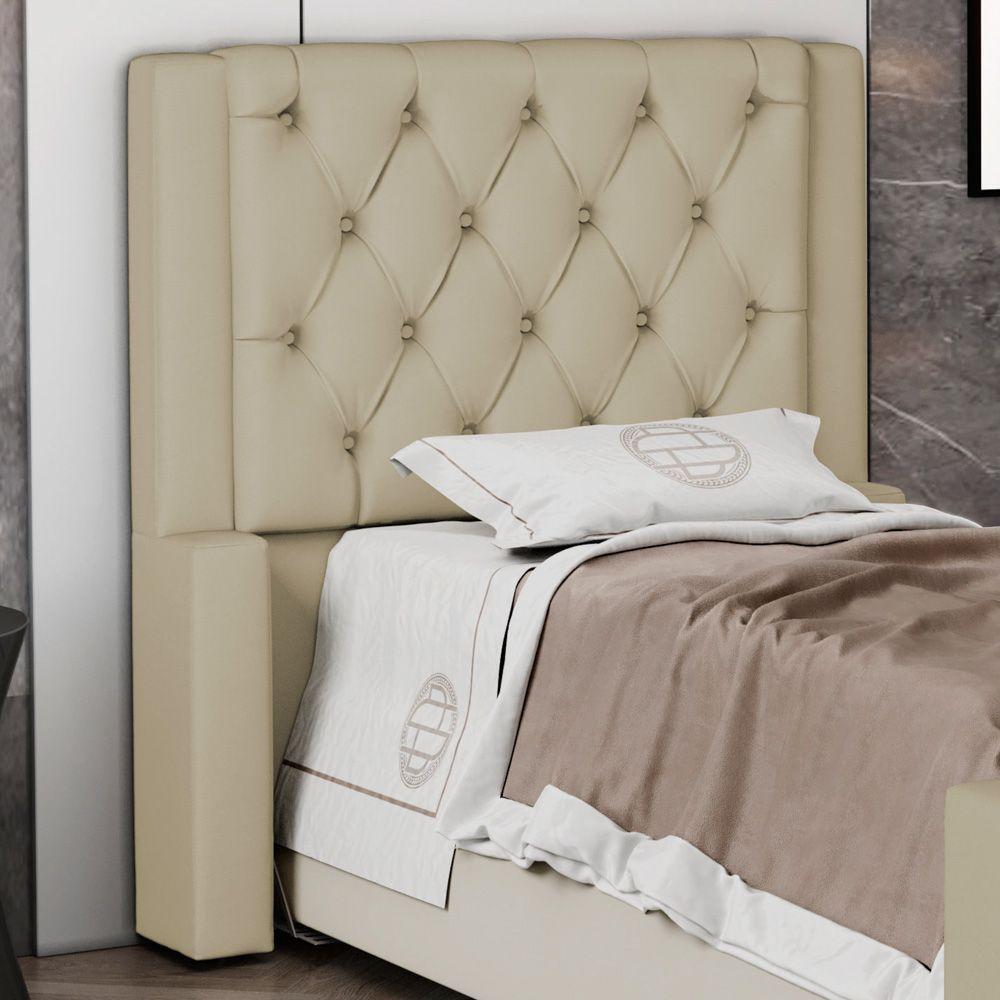 Cabeceira Atena Para Cama Box Solteiro 90cm Capitonê Com Frame Suede Bege - Desk Design - 6