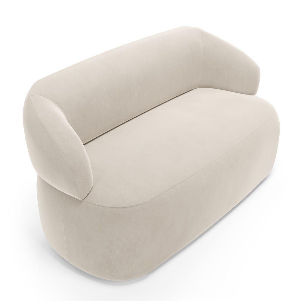 Kit Poltrona Giratória E Sofá Orgânico Living Glee 03 Lugares 170cm Veludo Bege - Desk Design - 4