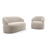 Kit Poltrona Giratória E Sofá Orgânico Living Glee 03 Lugares 170cm Veludo Bege - Desk Design - 1