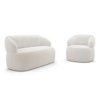 Kit Poltrona Giratória E Sofá Orgânico Living Glee 03 Lugares 170cm Bouclê Off White - Desk Design - 1