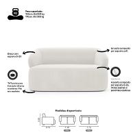 Kit Poltrona Giratória E Sofá Orgânico Living Glee 03 Lugares 170cm Bouclê Off White - Desk Design
