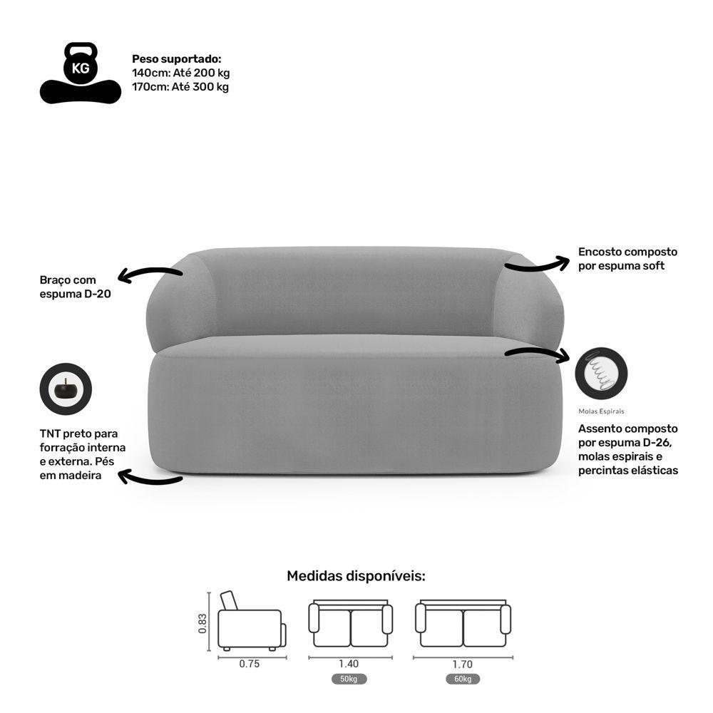 Kit 02 Poltronas Giratória E 01 Sofá Orgânico Glee 02 Lugares 140cm Bouclê Cinza - Desk Design - 5