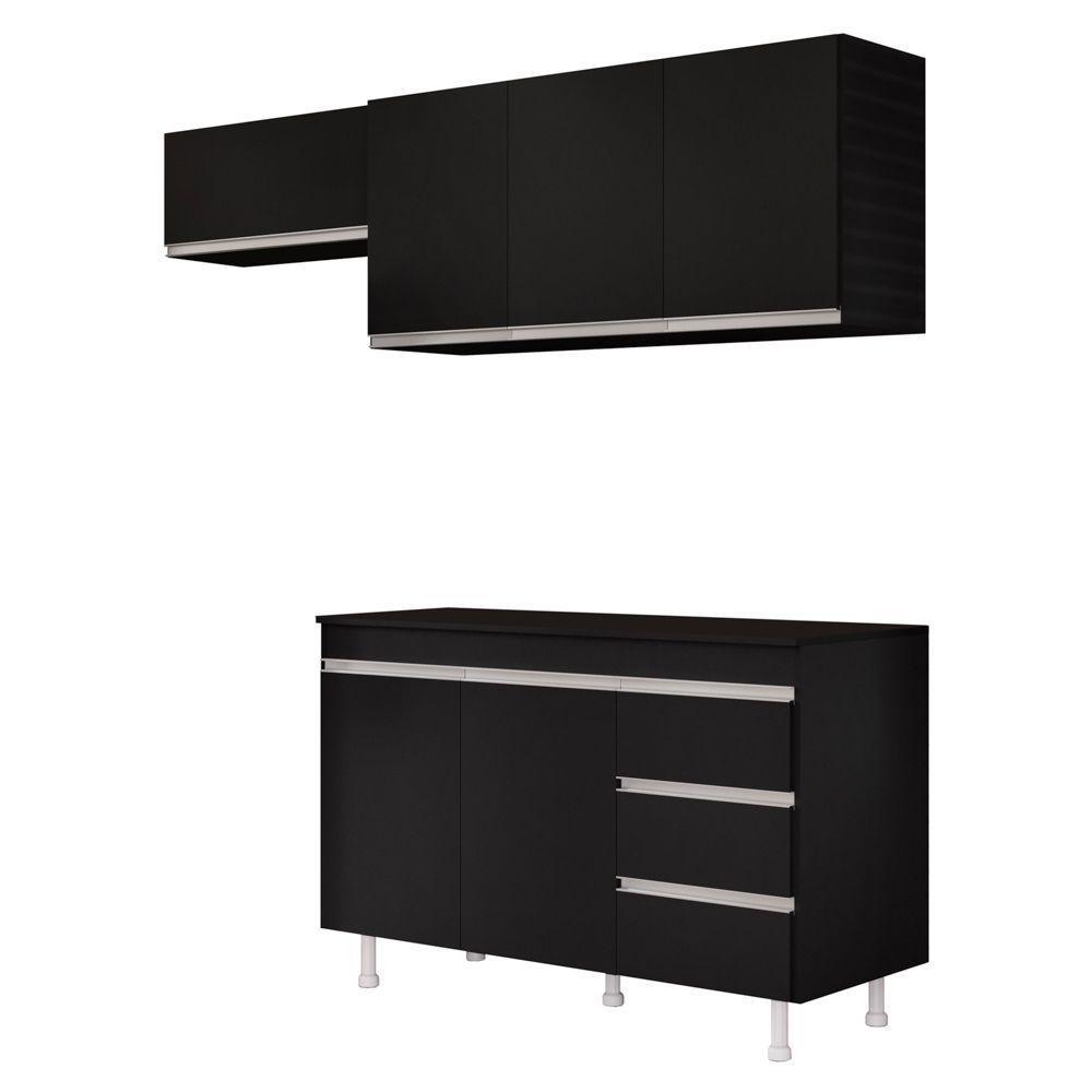 Cozinha Planejada Lux 3 Peças 100%mdf Com Balcão Gabinete Tampo 120cm 3 Gavetas Preto - Desk Design - 1