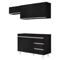 Cozinha Planejada Lux 3 Peças 100%mdf Com Balcão Gabinete Tampo 120cm 3 Gavetas Preto - Desk Design - 1