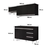 Cozinha Planejada Lux 3 Peças 100%mdf Com Balcão Gabinete Tampo 120cm 3 Gavetas Preto - Desk Design - 9