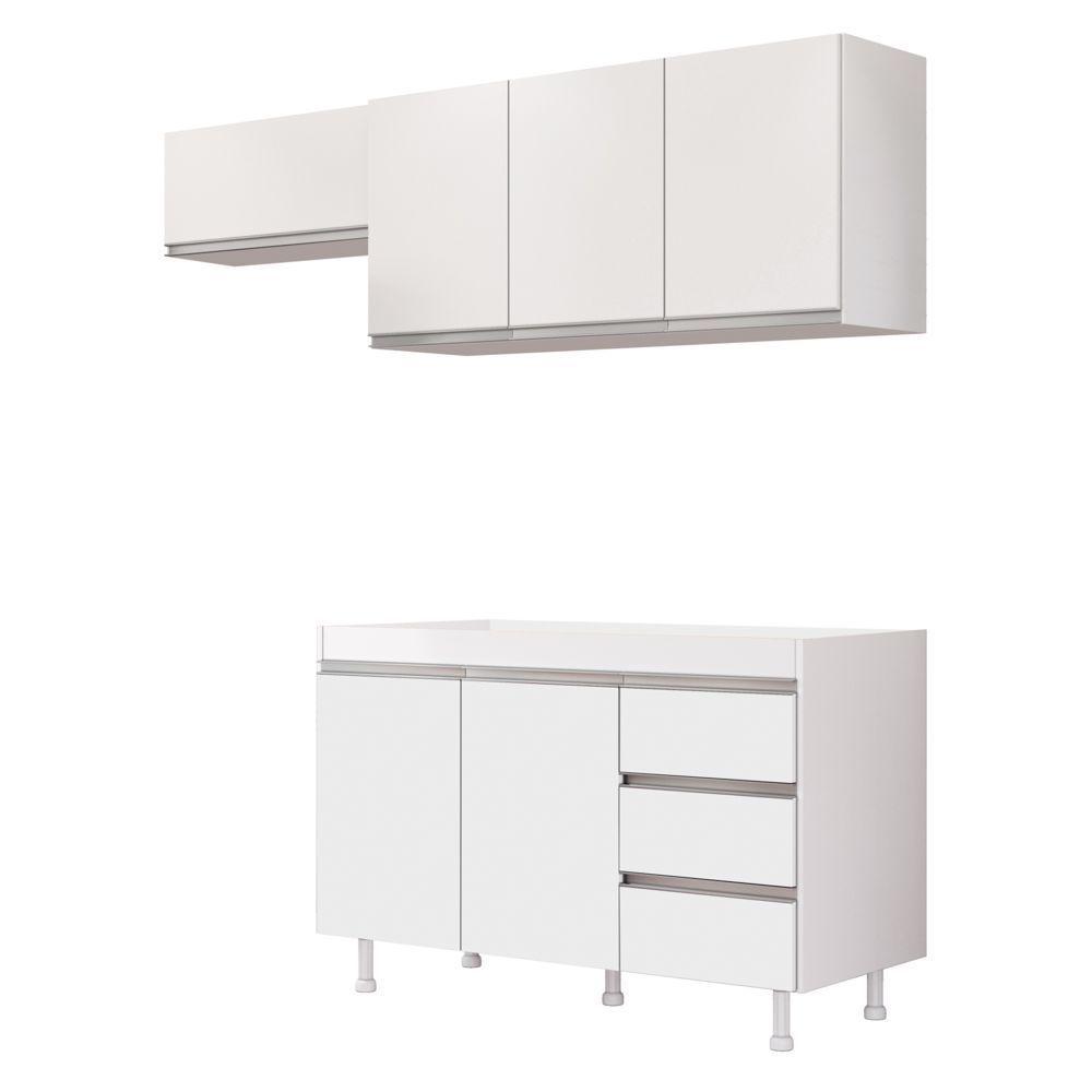Cozinha Planejada Lux 3 Peças 100%mdf Balcão Gabinete Sem Tampo 119cm 3 Gavetas Branco - Desk Design - 1