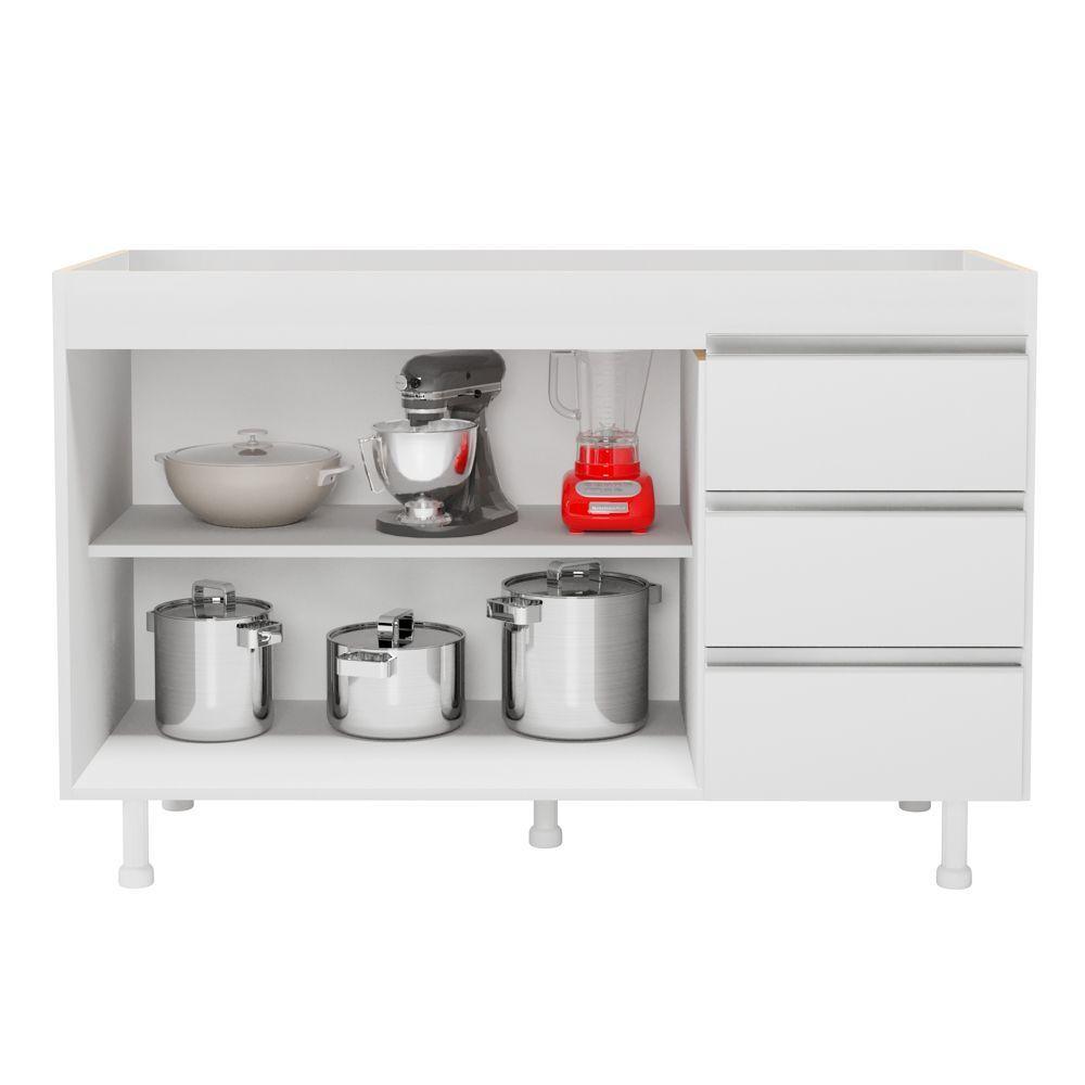 Cozinha Planejada Lux 3 Peças 100%mdf Balcão Gabinete Sem Tampo 119cm 3 Gavetas Branco - Desk Design - 6