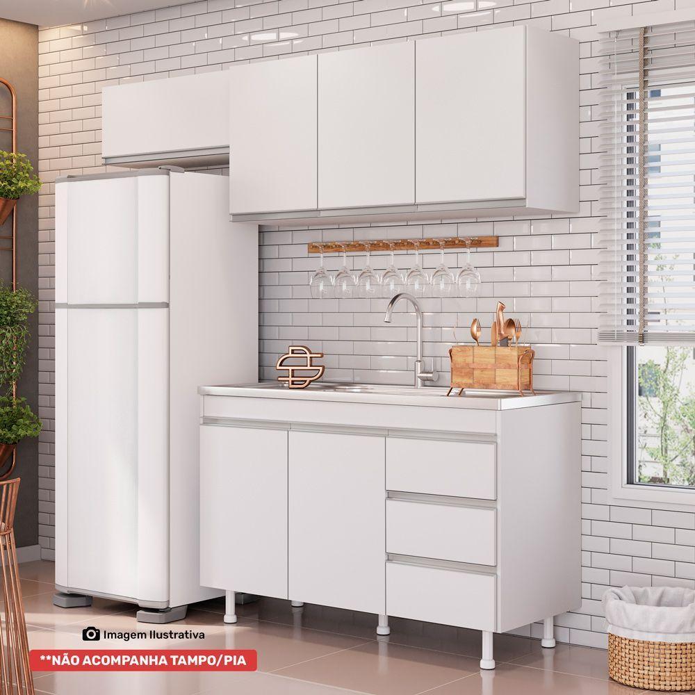 Cozinha Planejada Lux 3 Peças 100%mdf Balcão Gabinete Sem Tampo 119cm 3 Gavetas Branco - Desk Design - 8