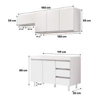 Cozinha Planejada Lux 3 Peças 100%mdf Balcão Gabinete Sem Tampo 119cm 3 Gavetas Branco - Desk Design - 10