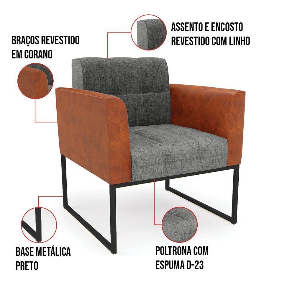 Poltrona Base Industrial Preto Kit 2 Elisa Nozes-linho Grafite A26 D03 - D'rossi - 2