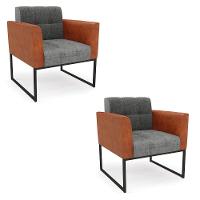 Poltrona Base Industrial Preto Kit 2 Elisa Nozes-linho Grafite A26 D03 - D'rossi - 1