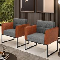 Poltrona Base Industrial Preto Kit 2 Elisa Nozes-linho Grafite A26 D03 - D'rossi - 6