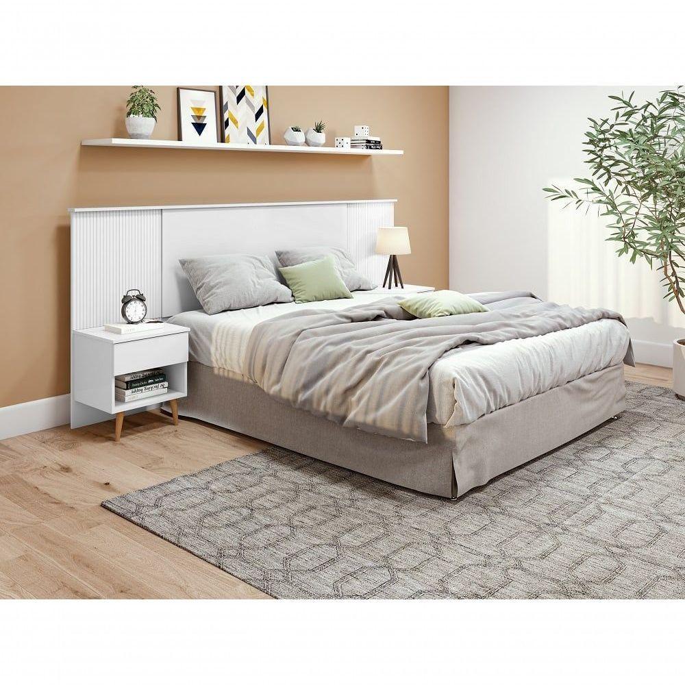 Cabeceira Casal 2 Mesas De Cabeceira Like Branco - 4