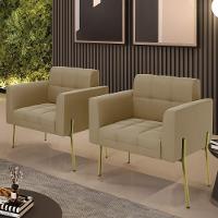 Poltrona Pé De Ferro Dourado Para Sala Kit 2 Elisa Suede Marrom Rato D03 - D'rossi - 6