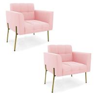 Poltrona Pé De Ferro Dourado Para Sala Kit 2 Elisa Suede Rosa Bebê D03 - D'rossi - 1
