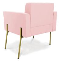 Poltrona Pé De Ferro Dourado Para Sala Kit 2 Elisa Suede Rosa Bebê D03 - D'rossi