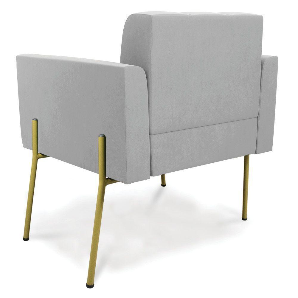 Poltrona Pé De Ferro Dourado Para Sala Kit 2 Elisa Suede Cinza D03 - D'rossi - 4