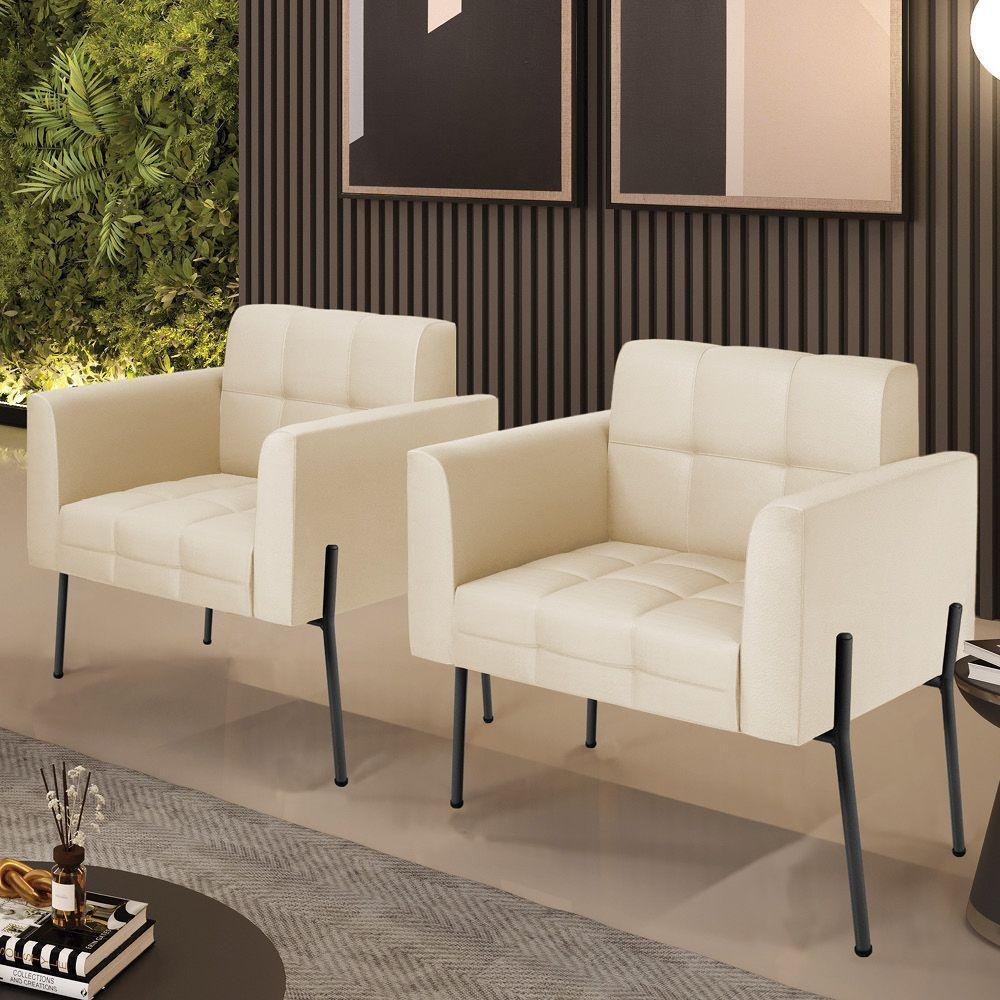 Poltrona Pé De Ferro Preto Para Sala Kit 2 Elisa Corino Bege D03 - D'rossi - 6