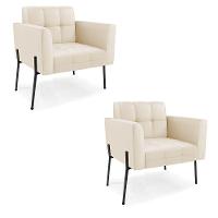 Poltrona Pé De Ferro Preto Para Sala Kit 2 Elisa Corino Bege D03 - D'rossi - 1