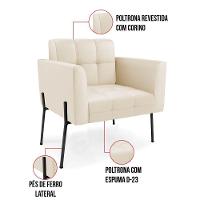 Poltrona Pé De Ferro Preto Para Sala Kit 2 Elisa Corino Bege D03 - D'rossi - 3