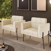 Poltrona Pé De Ferro Preto Para Sala Kit 2 Elisa Corino Bege D03 - D'rossi - 6