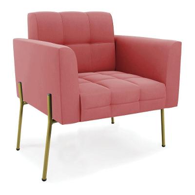 Poltrona Pé De Ferro Dourado Para Sala Elisa Suede Rosê D03 - D'rossi