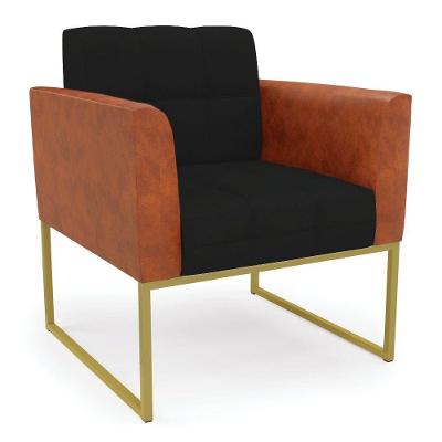 Poltrona Base Industrial Dourado Elisa Nozes-linho Preto A79 D03 - D'rossi