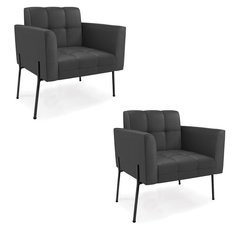 Poltrona Pé De Ferro Preto Para Sala Kit 2 Elisa Corino Preto D03 - D'rossi - 1