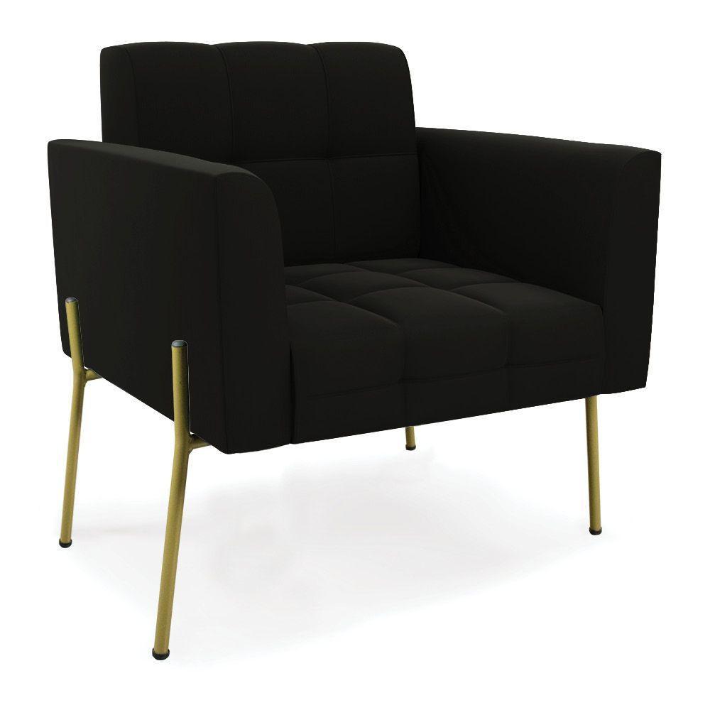 Poltrona Pé De Ferro Dourado Para Sala Elisa Suede Preto D03 - D'rossi - 1